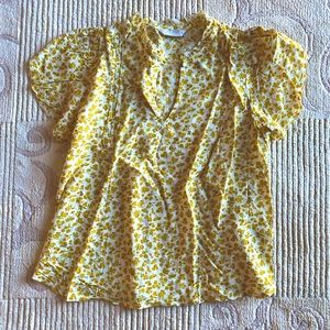 Lucky Brand loose yellow floral shirt.